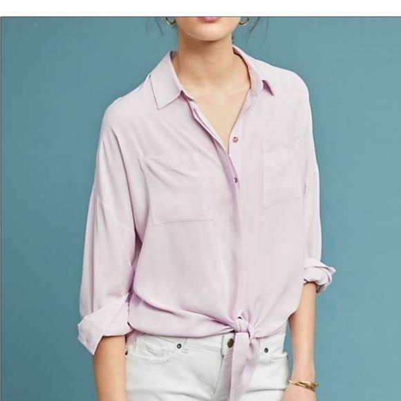 Anthropologie Maeve Boho Top Long Sleeve Blouse Button Down Shirt Lavender M - Picture 1 of 14